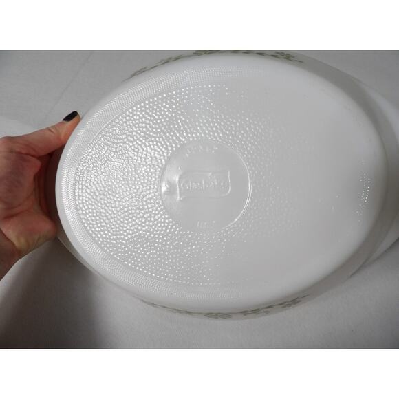 Vintage Glasbake White Green Daisy Flower Oval Divided Casserole Dish Qt - Picture 11 of 11